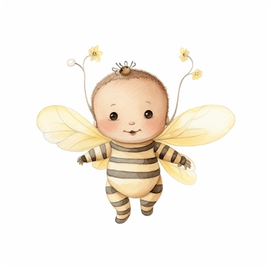 a harmonious baby bundle bee clipart with watercolor illustration,full body shot,8k,etsy style, white background