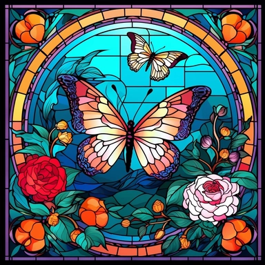 stained glass clipart of butterflies and flowers