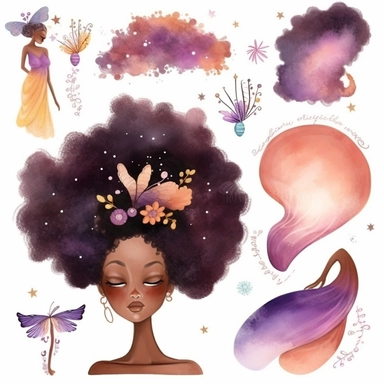 Afro Fairy clipart, elfo clip art, png. Acquerello digitale. Uso commerciale gratuito. Estate, folletto, folletto, magia, folletto africano. Paese delle fate.