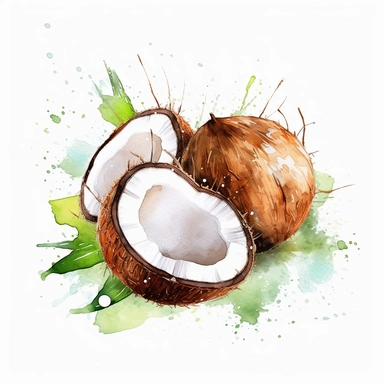 watercolor fresh coconut clipart,white background