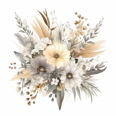 Watercolor Elegant Neutral Colors whites, creams and grays Bohemian Bouquet, Floral Clipart, Bohemian Wild Flowers, Bohemian Bouquet Watercolor, 8k