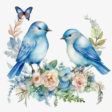 a watercolor a Bird Couple Clipart sublimation clipart graphic, full body, clipart, sticker, a single picture, one image in the frame--no text in the picture--