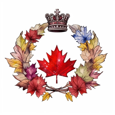 Watercolor A floral wreath with a crown and Canadian flag Clipart desert cartoon t-shirt graphic, vector, contour, isolated on a white background