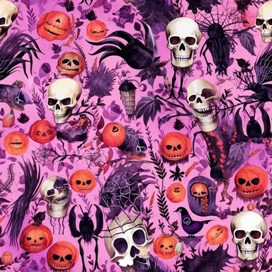 ultra beautiful halloween, witch, spider, web, bat clipart, seamless pattern, ornamental pink, black, orange, purple watercolor,