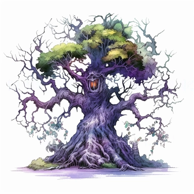 Highly detailed watercolour clipart, haunted tree, spooky, halloween, fantasy, highly detailed, fantasy cartoon illustration, whimsical, UHD, 8K, 3D, solid white background