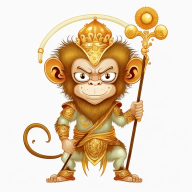 monkey king chinese zodiac, golden, clipart, funny, white background