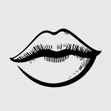 simple outline of cartoon lips, minimalist, black on white, lineart, 2d flat file, silhouette, clipart, svg