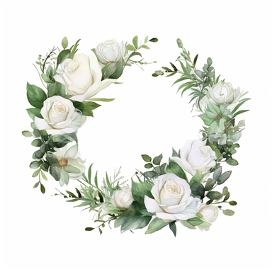 Adorable watercolor retro garland of different sises of white roses for wedding invitation, watercolor clipart, high quality clipart, no background, high details