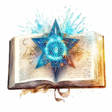 Solid white background, Detailed watercolor open ancient wizard magic book with symetrical love magic swelling from the book's pages clipart. The visable pages of the book have glowing etched runes on them visibly.