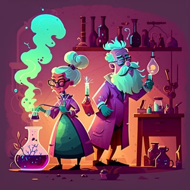 scientists having fun in the laboratory, silly, cute, romantic, fantasy style, high detailled, negative space, clipart, steam punk, vibrant colors