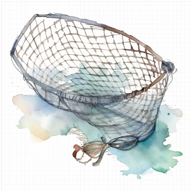 Watercolor fishing net clipart, white isolated background, space out, hd
