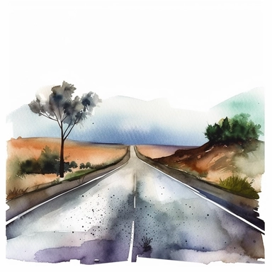 Watercolor Road Street Highway Watercolor Sublimation Clipart, Clipart, white background, no watermark, no text, no word,