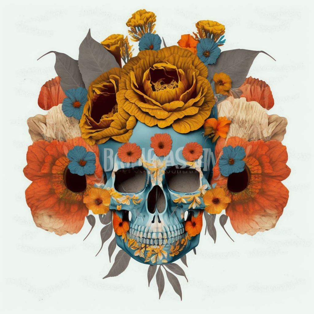 dios de los muertos clipart orange and blue vintage flowers female ...