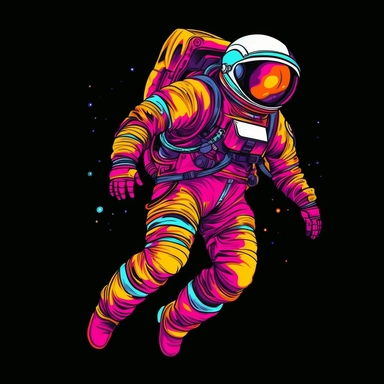 astronaut full body, Clipart Design, black background, vector illustration, flat vector, rounded forms, vibrant colors, colorful, Figma, dribbble, Adobe Illustrator