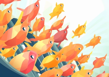 fishes clipart image baffido com, in the style of distorted perspectives, exaggerated forms, light yellow and light magenta, birds-eye-view, hanging scroll, close up, rectangular fields, blink-and-you-miss-it detail