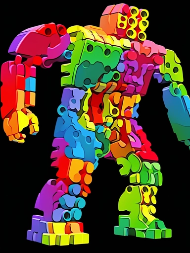 a clipart image of a lego brick frankenstein, in the style of colorful biomorphic forms, georg baselitz, machine aesthetics, helio oiticica, modular construction, dynamic balance, gradient color blends
