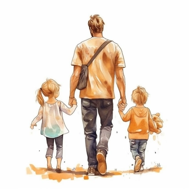 https://s.mj.run/UAYJRoBCAQg Cute Beautiful daddy and his kids, blonde hair, little kids, Back view Sublimation Clipart,Cartoon,hyper realistic, intricate detail, illustration style,high solution , on the white background