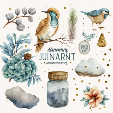 january clipart elements, watercolor