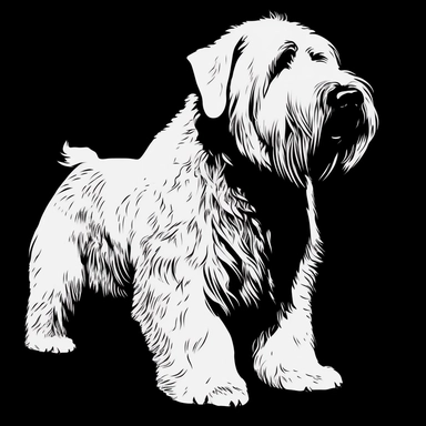 the image of a white Bouvier des Flandres on black is shown, in the style of stencil art, heavy outlines, flickr, hard edge, sculpted, woodcut, clipart cut file cuttable cricut vector