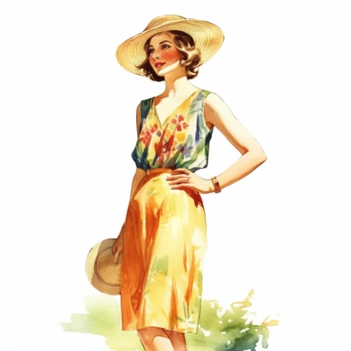 vintage woman colorful illustration old fashioned summer , Hand drawn , watercolor style,clipart,no shadow,single design, print on demand image, PNG transparent ,white background for removing background - - no text shadow font watermark