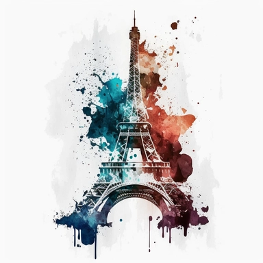 eiffel tower watercolour style clipart with white background