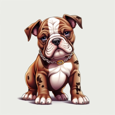 AMERICAN BULLY CLIPART, CARTOON, VECTOR, STRONG DOG, MUSCLE, AMERICAN BULLY MINI, EXOTIC BULLY, color dog chocolate and white ASPHALT, ULTRA RESOLUTION , 4k, high resolution, 3d