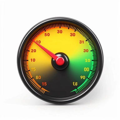 3d icon speedometer meter with arrow for dashboard with green, yellow, orange and red indicators. Gauge of tachometer. Low, medium, high and risk levels. isolated clipping path on white background