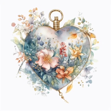 Fairy Floral Locket Heart Watercolor CLipart,Isolated,White Background