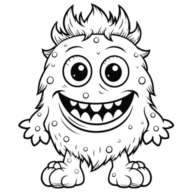 cute smile monster. Coloring clipart. White fill black outline. 2.5d line.
