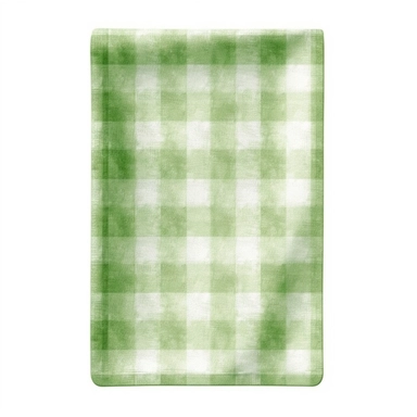 watercolor clipart of a pale green gingham tea towel, vintage homely vibes, isolated on white background