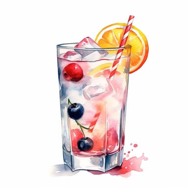 Tom Collins cocktail illustration watercolour illustration clean lines Clipart white background