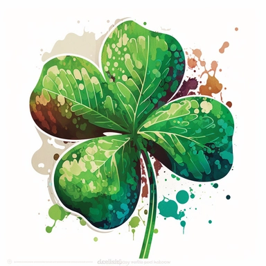 four leaf clover, tempera clipart illustration, intricate details, bold, vivid images, clean, crisp, smooth, with white background