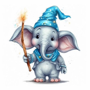 vector cute Elephant character wearing wizard custom and wizard element with happy face ,front facing on isolated background,colorful color,with happy face and expression,Animal Sublimation Clipart,no splash watercolor,white background, ultra detailed clipart, cut out image, colorful watercolor realistic, cartoon style, ultra HD, sharp and clean art