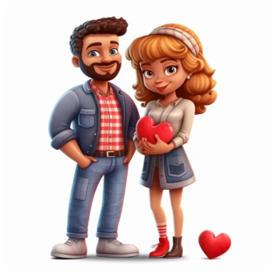 valentine's day, couple, latin, cute cartoon, 8k, detailed, clipart, white background