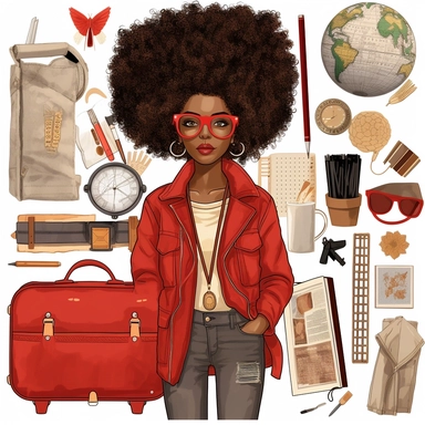 Black Woman ClipArt, Rich Auntie ClipArt, Digital Stickers, African American Clip, Digital Planner Stickers, Black Girl Clipart, travel, red 3:2