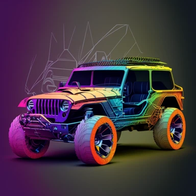 schematic drawings of futuristic concept jeep car, detailed, colorful, vector, sharp focus, super detailed, illustration, 16:9, v4, q2, 16k, High quality, clipart style