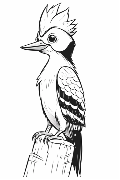 pixar Woodpecker clipart, simple line art, monocromatic, isolated on white background, color image, full body, stroke line art, for toddler coloring, 8k
