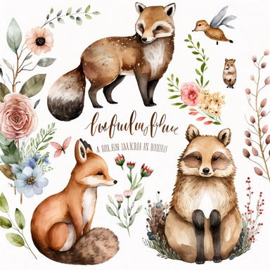 Woodland Animals Clipart Watercolor, Nursery Clipart, Fox, Bear, Deer, Hedgehog,Transparent background PNGs, no text, no alphabet, no typography, no letters, no flowers, no plants