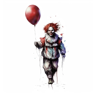 mystical dark scary watecolor halloween clown with balloon clipart, full body, hd 4k, detailed, focused, isolated on white background