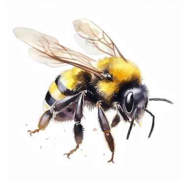 a realistic looking watercolor fat bumblebee sideview clipart
