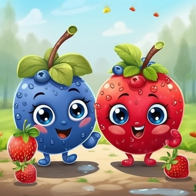 happy blueberry with apple friends and strawberry friends in juicy park clipart 8 HD