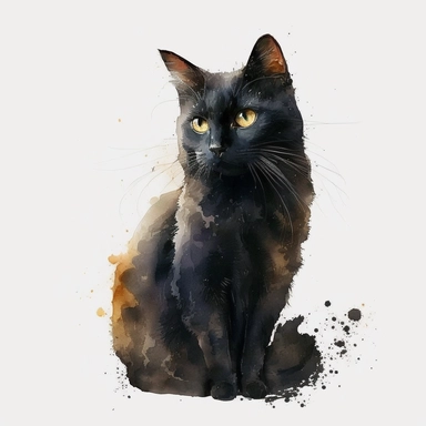 photo of a beautiful black cat, watercolour clipart, minimalist, white background, 8k, 1606016102
