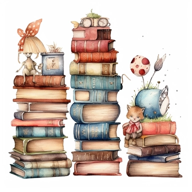 World book day hand drawn watercolor clipart set. Library books collection