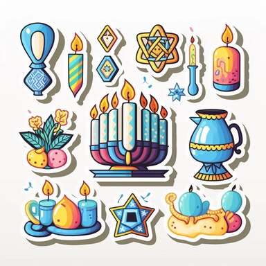 vector sticker design, Hanukkah clipart, white background, flat colors