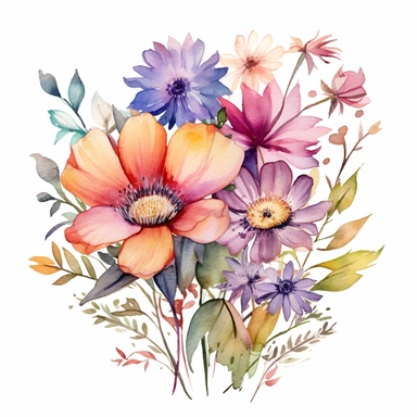 Watercolor style, Boho Birth Month Flowers, variations, hyper realistic detailed clipart, on a white background
