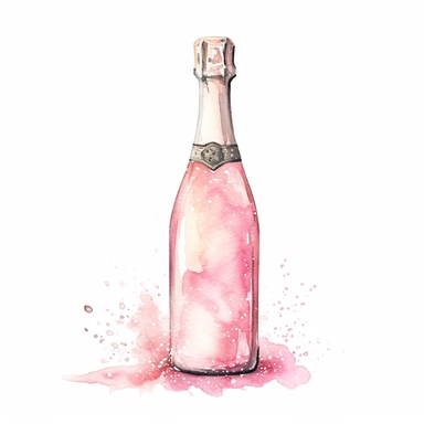 pink champagne bottle watercolor clipart, white background