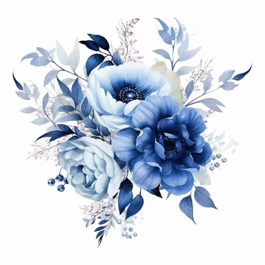 a collection of premade watercolor floral bouquets in blue, designed as clipart for various purposes including weddings, featuring intricate and delicate flower arrangements, weddings design graphic, vector, contour