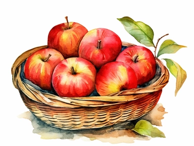 Clipart Vintage Aquarell Apples in basket