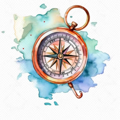 watercolor, Map and compass - Clip art of a map and compass or GPS device. png Full body realistic cartoon in 32K UHD cute. 15 cm thick outline. Black color. There was no shadow on the ground. 8k with realistic watercolors and detailed illustrations. PNG clipart, transparent white background