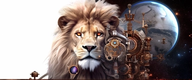 lions | stars and planets | 8k detailed clipart | Composition: free space | Medium: Steampunk | Background: White isolated